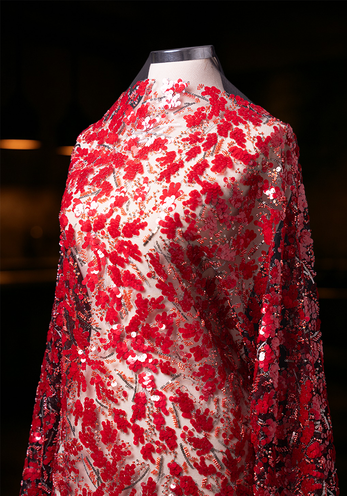 DN.2008 Couture tulle fabric embellished with floral motif and shiny sequins.