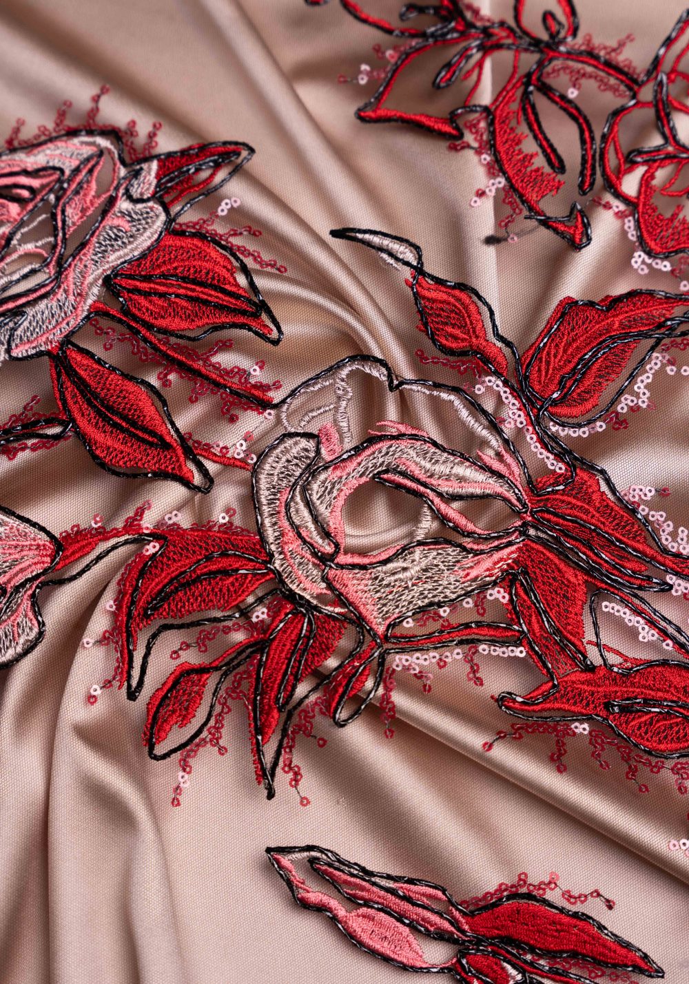 ID 1425 - Luxury Couture Fabric Tulle Embroidered with Floral Patterns.